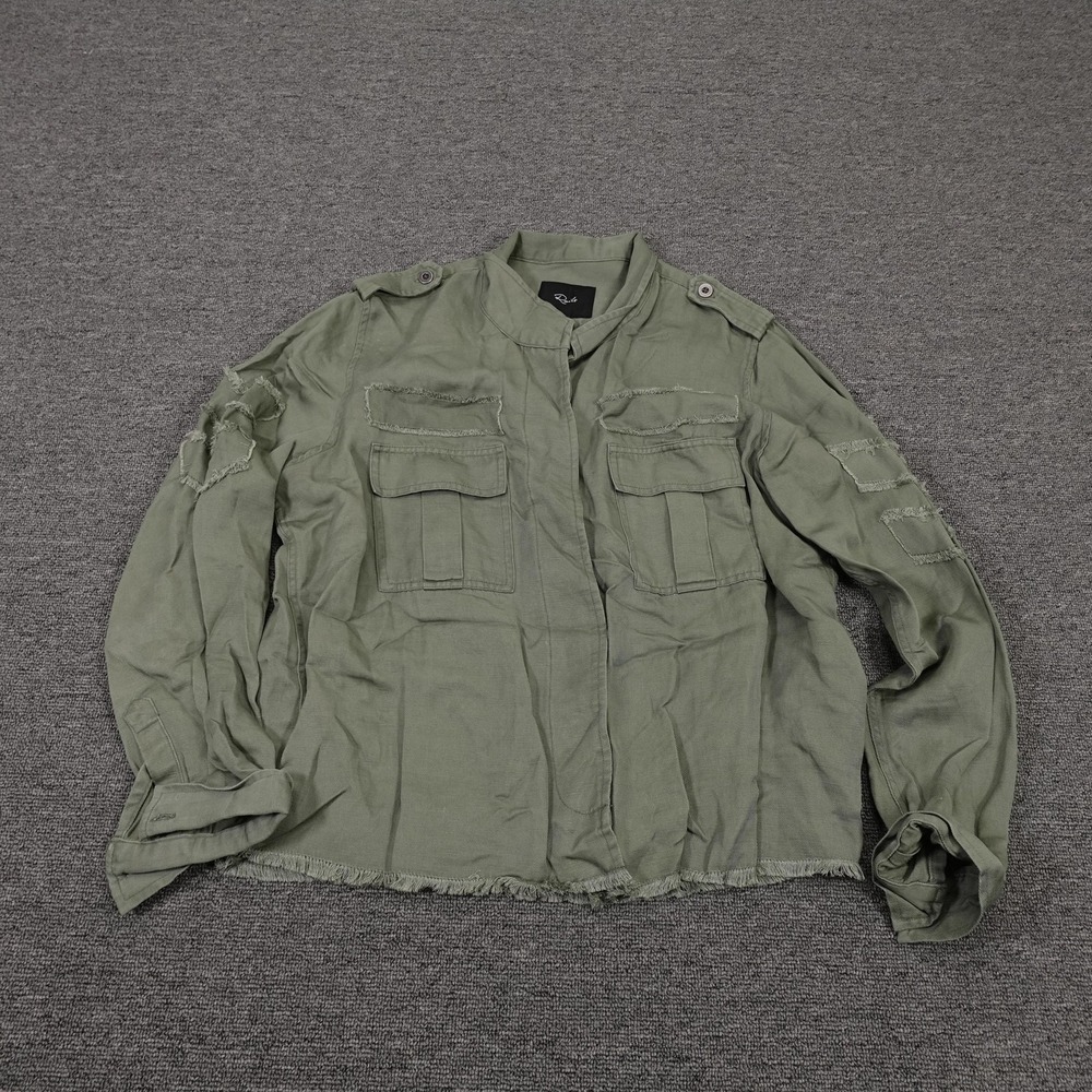 Rails Jacket Medium Green Military Twill Fringe Raw Hem Utility Lightweight